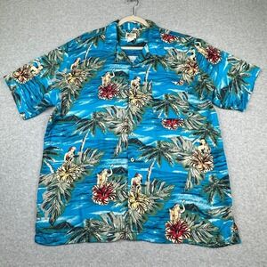 VTG Cherokee Waikiki Wear Hawaiian Shirt L Hula Girls Surfer Beach Short‎ Sleeve